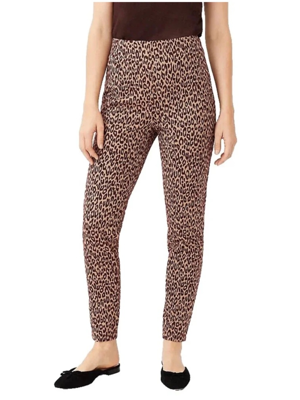 Ann Taylor Petite Slim Fit Leopard Ankle Dress Pants Tan Burgundy Women Medium M